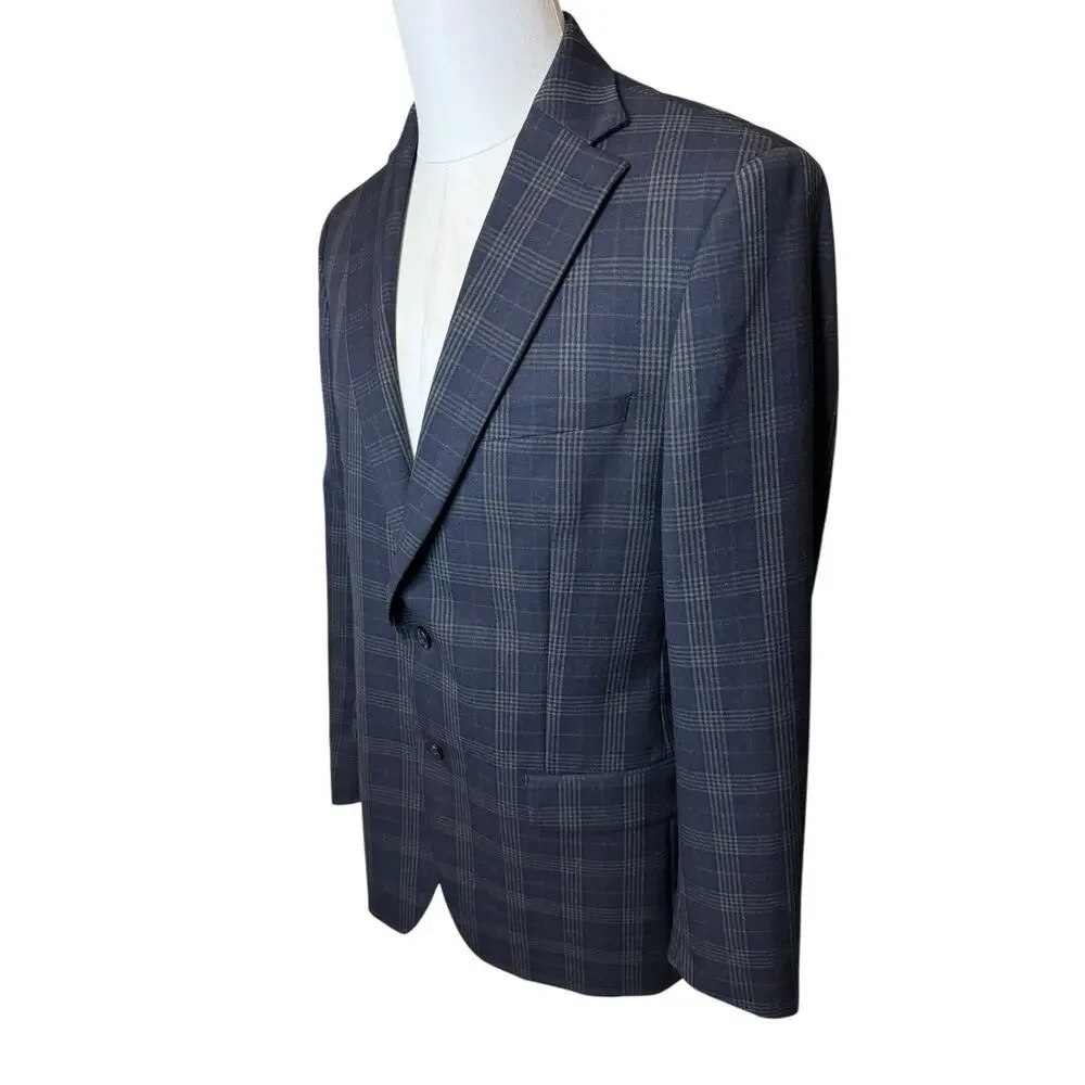 Tallia Classic Fit Suit Jacket Blazer 42L Navy Blue Multiplaid Sport Coat